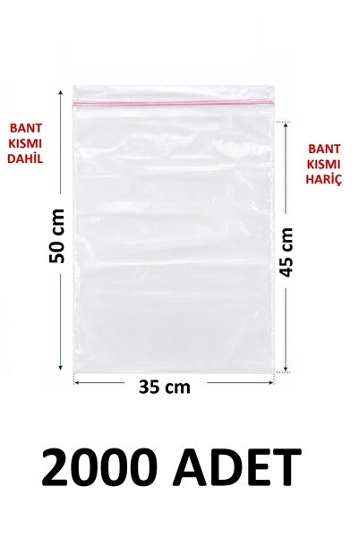 MTKardeşler 2000 Pcs 35X45+5 cm Polyethylene Taped Transparent Nylon Bag 35X5...