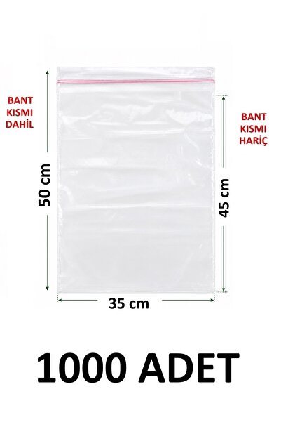 MTKardeşler 1000 Pcs 35X45+5 cm Polyethylene Taped Transparent Nylon Bag 35X5...