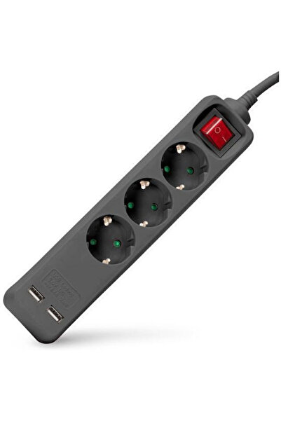 Entac Πολύπριζο 3 θέσεων με USB-A και καλώδιο 1.5μ. Κωδικός: ESE1.5G3-1.5-SW-...