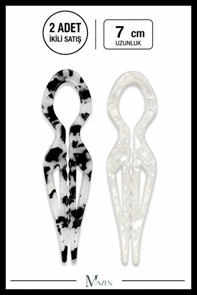 MAZEN 2 Pieces Drop Model Hairpin Hair Bun Clip Stick Clip Black White 7 cm