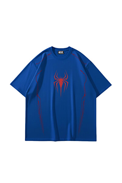 Sekizbiraltı Cyber Spider Printed Oversize Unisex Blue Tshirt