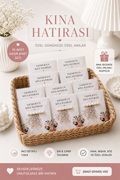 leylooks Kına, nişan hediyelik kartlı inci toka (10 Paket)