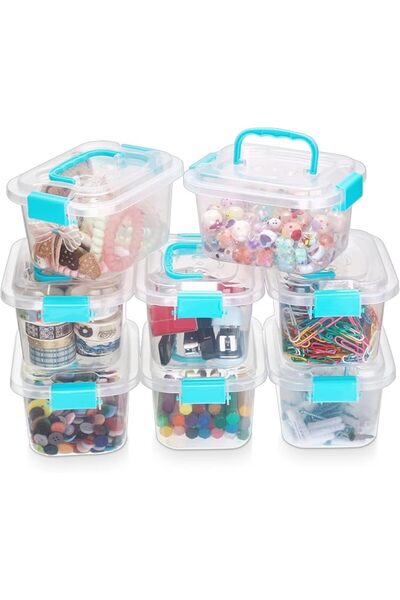 AZONEE Clear Plastic Storage Containers, Small Organizer Boxes with Lids & Ha...