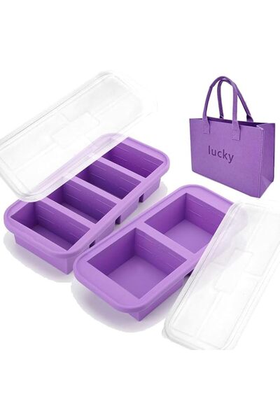 Generic Silicone Freezer Tray with Lid & Ice Cube Mold, 2-Cup & 4-Cup with St...