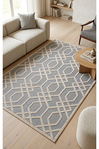 Merinos Launge Serisi Dekoratif Hasır Modern Geometrik Desenli Kahverengi Gri...
