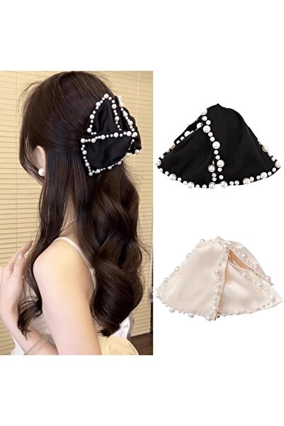 Tazweeq 2 Pcs Pearl Hair Clips, Triangle Black White Hair Claw Clips, Strong ...