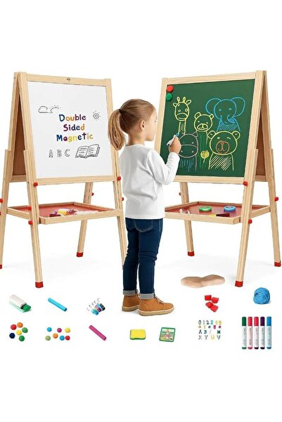 TMOHRA Wooden Art Easel for Kids,Foldable Kids Easel Adjustable Height Double...