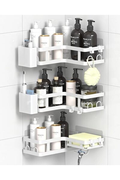 GENERAL Corner Shower caddy 2-in-1, 3 Pack Bathroom Shower Shelves, Adhesive ...
