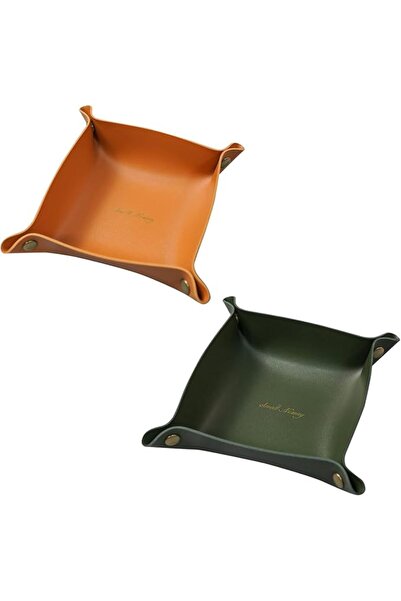 GENERAL 2 Pack Leather Valet Tray, Folding Jewelry Cosmetic Key Coin Phone Wa...