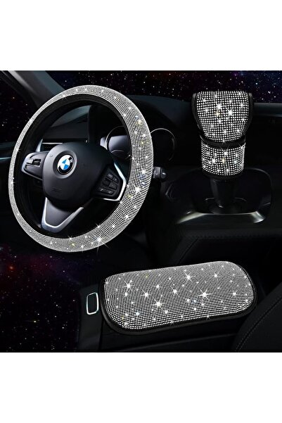 GENERAL White Bling Car Accessories for Women, Diamond Bling Steering Wheel C...