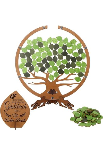 GENERAL Wedding Guest Book Wooden Guest Book in Tree Shape with 60 Green Leav...