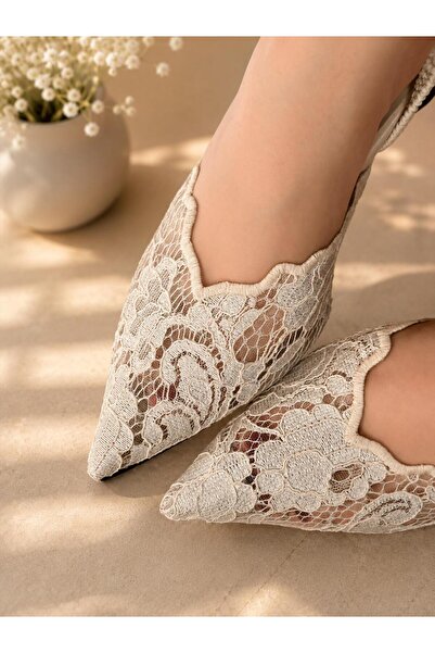 Generic Brand Cansy Beige Lace 5 cm Heel Elastic Heel Shoes