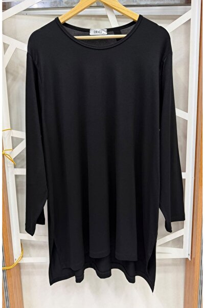 EMEZ Black Slit-Back Long Blouse