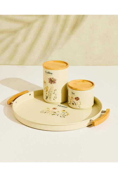 REDTAG Off White Floral Round Serving Tray