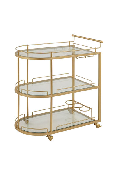 YINZUO 3-Tier Bar Cart with Wheels, Glass Serving Trolley with Clear Glass Sh...