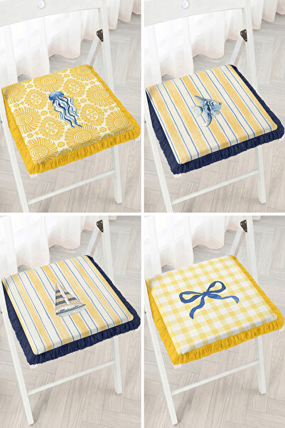 Realhomes Sea-Themed Jellyfish, Fish, Sailboat and Bow Patterned 4-Piece Frin...