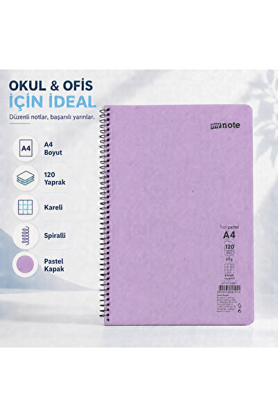Mynote Flex Pastel A4 120 Yaprak 60 gr Spiralli Kareli Defter