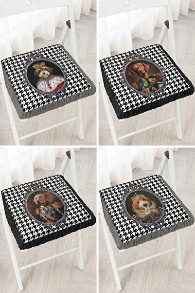 Realhomes Noble Outfit Dog Portrait and Houndstooth Patterned 4-Piece Fringed...