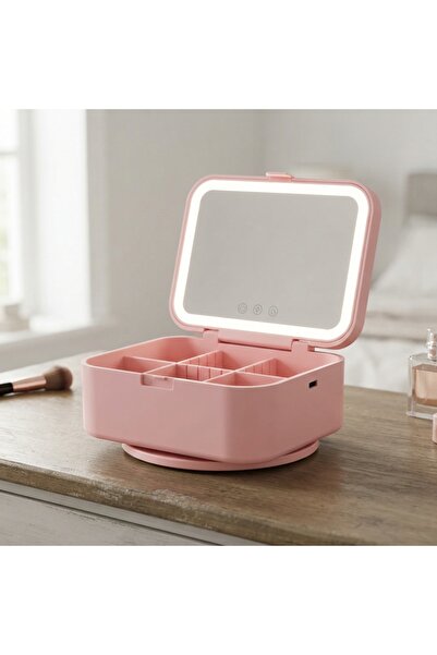 DeaL Organizator de machiaj cu rotație la 360 de grade °   Oglindă LED rotati...