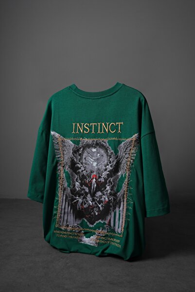 Slatra Tricou oversize pentru bărbați, verde, cu broderie Instinct Patch