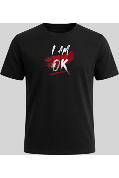 Nazlyna Black 100% Cotton Typography Printed Unisex T-Shirt - I Am Ok