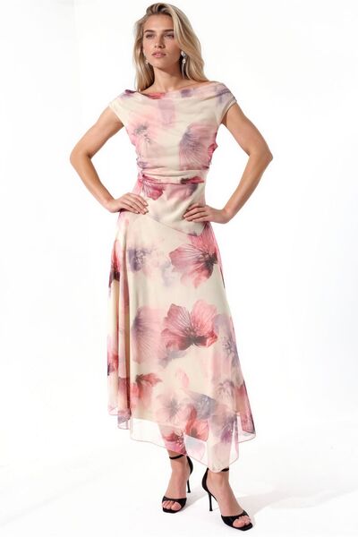 Hiccup Asymmetrical Collar Floral Patterned Midi Dress