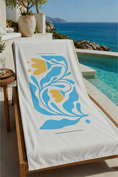 Evmila Blue Yellow Modern Abstract Floral Pattern 70X150 Beach Towel - Digita...