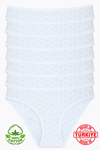 Donaluxe Women's Heart Patterned 100% Cotton Bikini Panties, Pack of 7, White