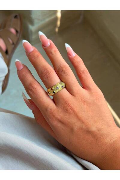 ANKA JEWELLRY Steel Women's Ring – Gold Color with Colorful Stone Detail, Mod...