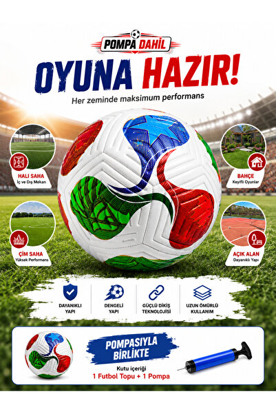 Janissary 2026 Dünya Kupası Tasarımlı Futbol Topu + Top Pompası 5 Numara Maç Topu