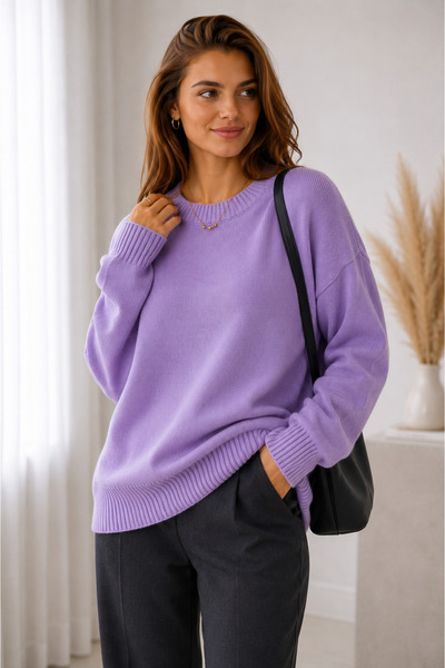 KAREL BUTİK Lila Oversize Crew Neck Knitwear Women's Sweater
