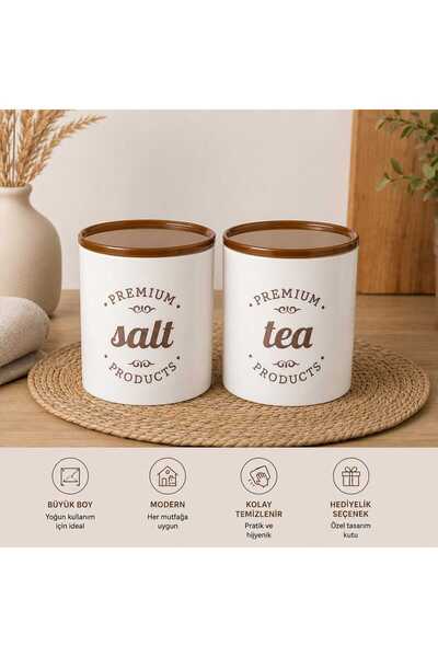 Porselen Salt Tea Saklama Kabı Seti 2'li Mutfak Düzenleyici Tuz ve Çay Kavanozu