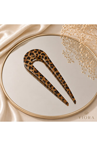 yiora Bone Luxury Acetate French Handmade U Model Leopard Pattern Bun Hairpin...