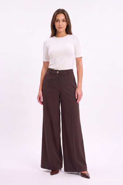 Zühre High Waisted Wide Leg Brown Trousers 0289
