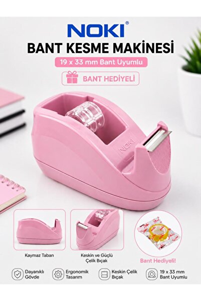 Noki Bant Kesme Makinesi Toz Pembe | 12 x 33 ve 19 x 33 mm Bant Uyumlu + Bant...