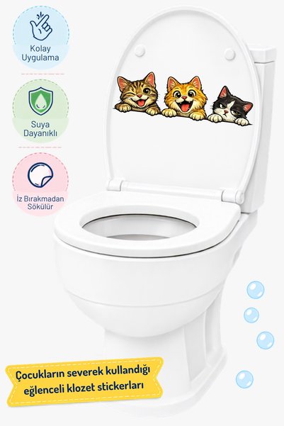 Echo Home Toilet Sticker Set of Three Cute Cats Winking, Cheerful and Sad - Fun Bathroom Sticker Set