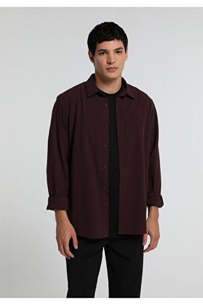 Colin's Regular Fit Shirt Neck Plain Men's Burgundy Long Sleeve Shirt