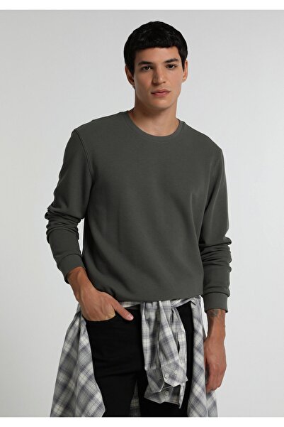 Colin's Regular Fit Round Neck Plain Men's Green Long Sleeve T-Shirt