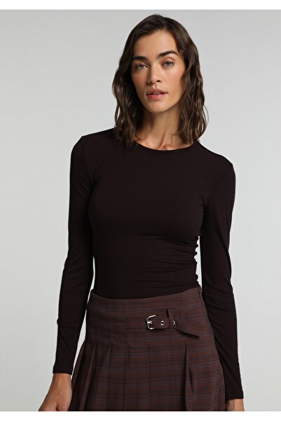Colin's Slim Fit Round Neck Solid Women's Purple Long Sleeve T-Shirt