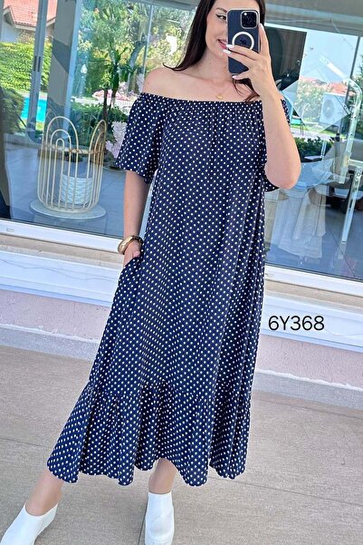 İnce Topuk Madonna Collar Polka Dot Viscose Dress 6Y368