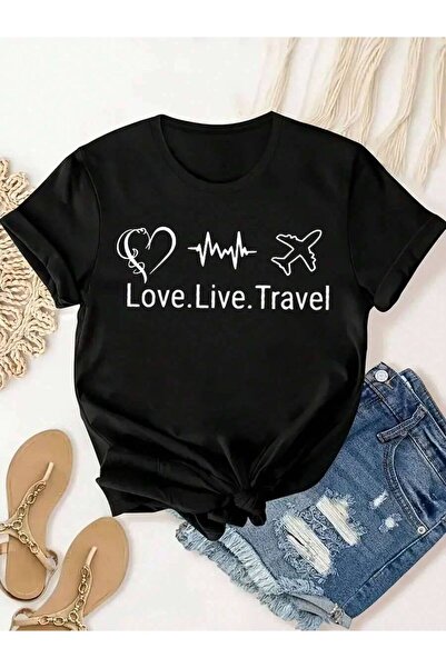 23ERVA Casual White Round Neck Short Sleeve T-Shirt With Love Live Travel Gra...