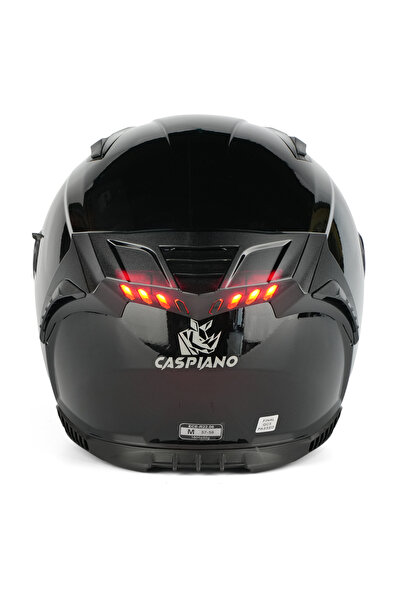 Caspiano HOMER Full-Face Led Işıklı Motosiklet Kaskı Glossy Black ECE-R 22.06...