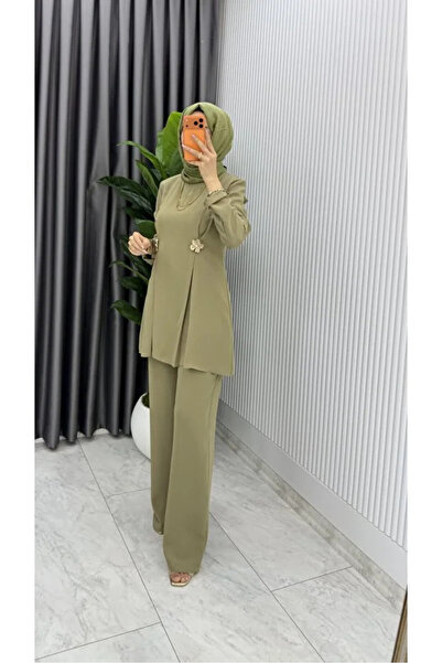 BETES Women's Hijab Khaki Tunic Pants Double Suit