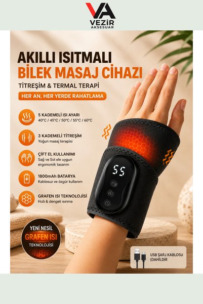 Vezir Aksesuar Akıllı Isıtmalı Bilek Masaj Cihazı Kablosuz Şarjlı Titreşimli El Masaj Aleti