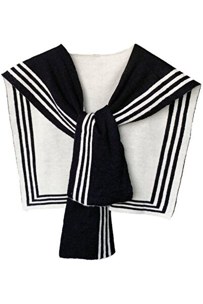 STARSTAR Women's knitted shawl black/white striped cape crossover coat.