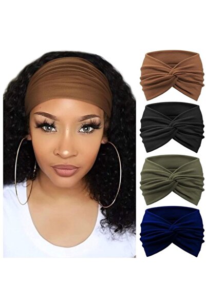 STARSTAR Headbands 4pc vintage elastic crisscross coffee/beige/navy/black.