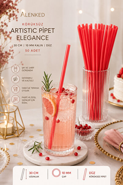 alenked Red Frozen Pipette 26 cm / 8mm - 50 Pieces