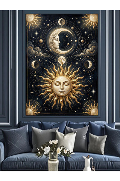 Artmeg Sun Moon Astrology Map Decorative Canvas - Mdf Wood Table