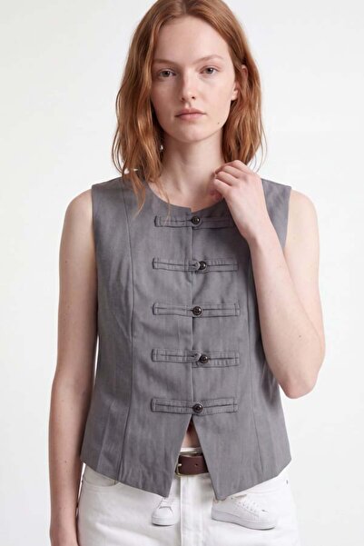 HAKKE Women's Polyviscon Button Detailed Stylish Vest