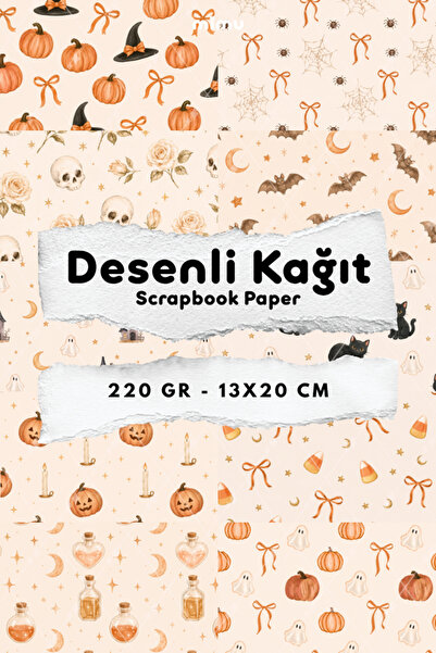 Mimu Art Studio Turuncu Cadılar Bayramı Balkabağı Fiyonk Hayalet Desenli Kağı...